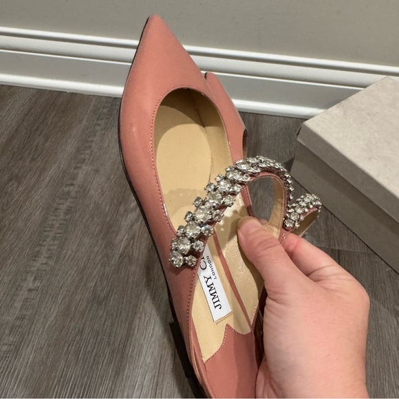 Jimmy Choo Bing Embellished Strap Point Toe Blush Patent Leather Pump Flats - Picture 10 of 16
